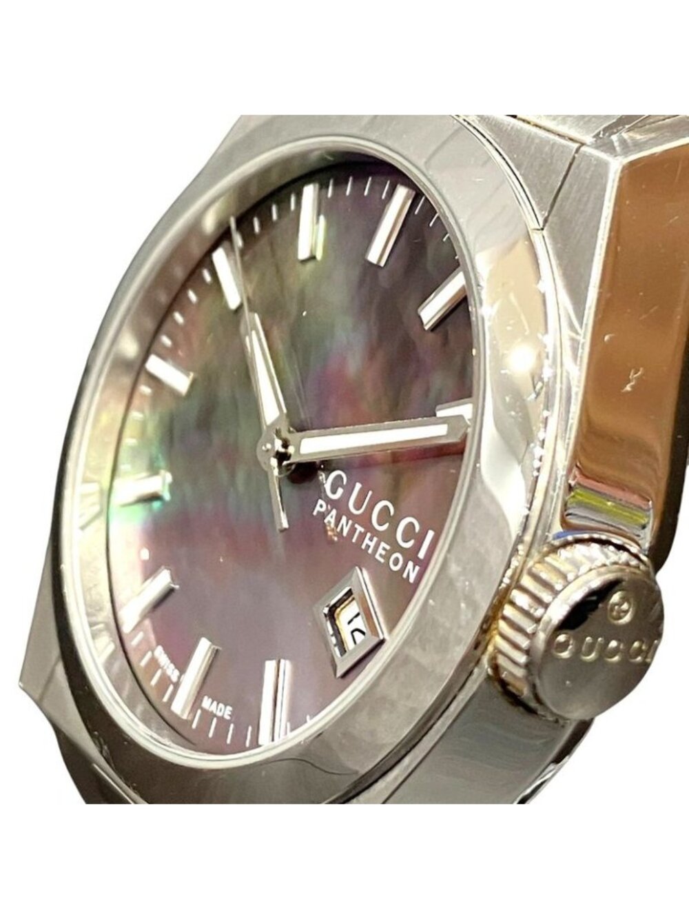 Gucci Pantheon Watch Ss Quartz Black Shell Dial View 4